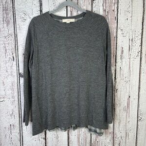 LOFT Petites Size Medium Petite‎ Gray & Plaid Button Back Long Sleeve Shirt Top